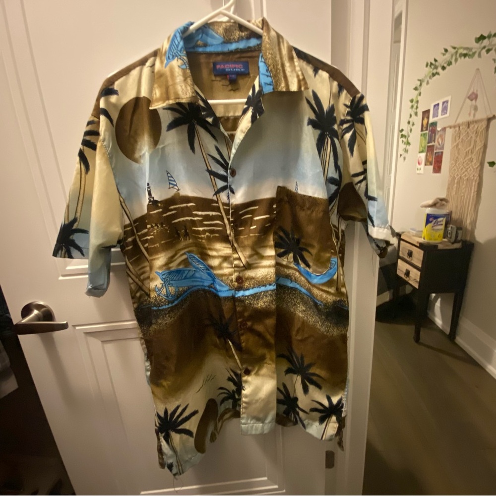 Vintage Brown and Blue Surf Tourist Shirt Men’s Large